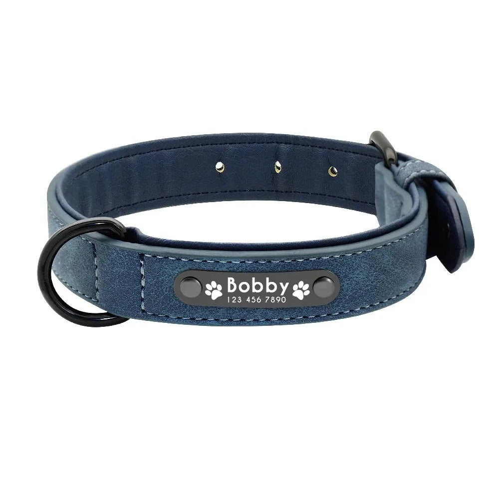 Personalised Leather Dog Collar with ID Tag