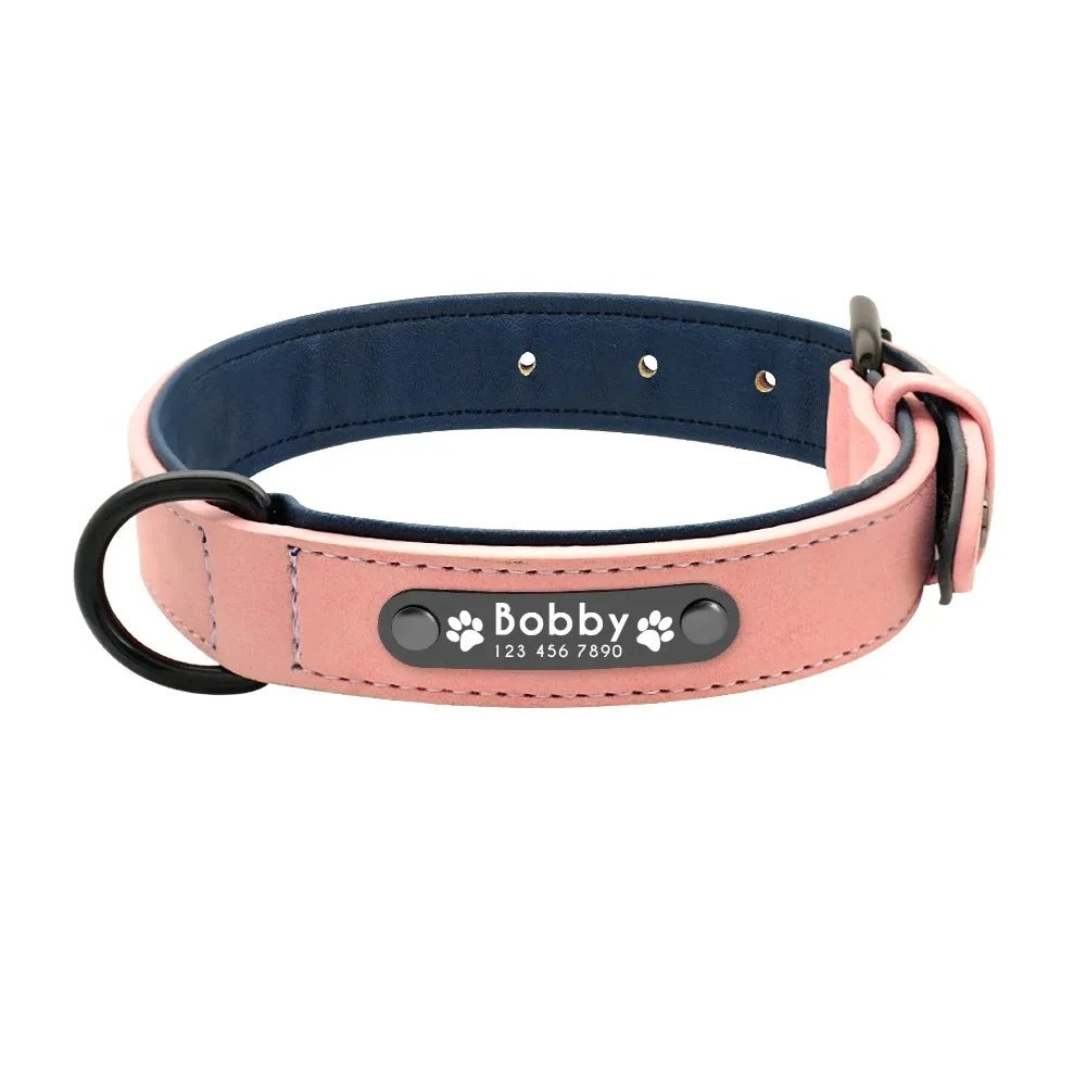 Personalised Leather Dog Collar with ID Tag