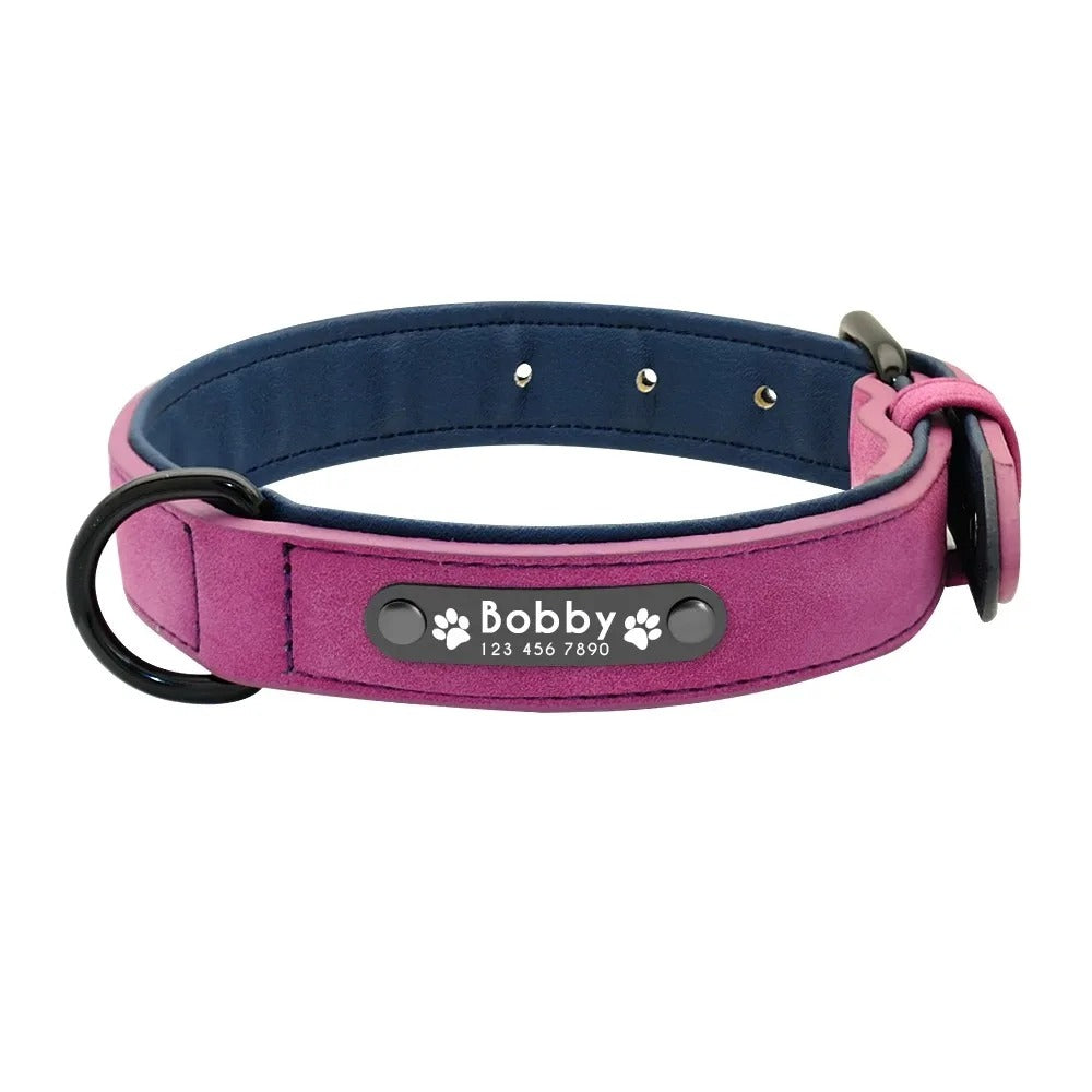 Personalised Leather Dog Collar with ID Tag