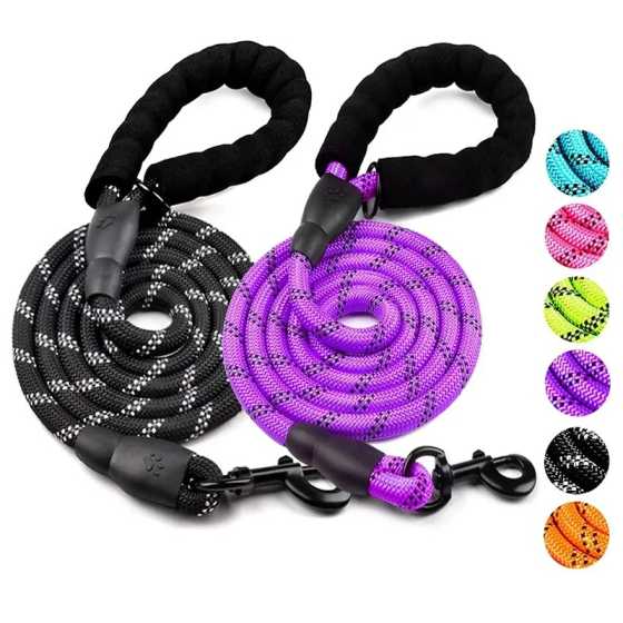 Reflective dog walking leash with padded handle