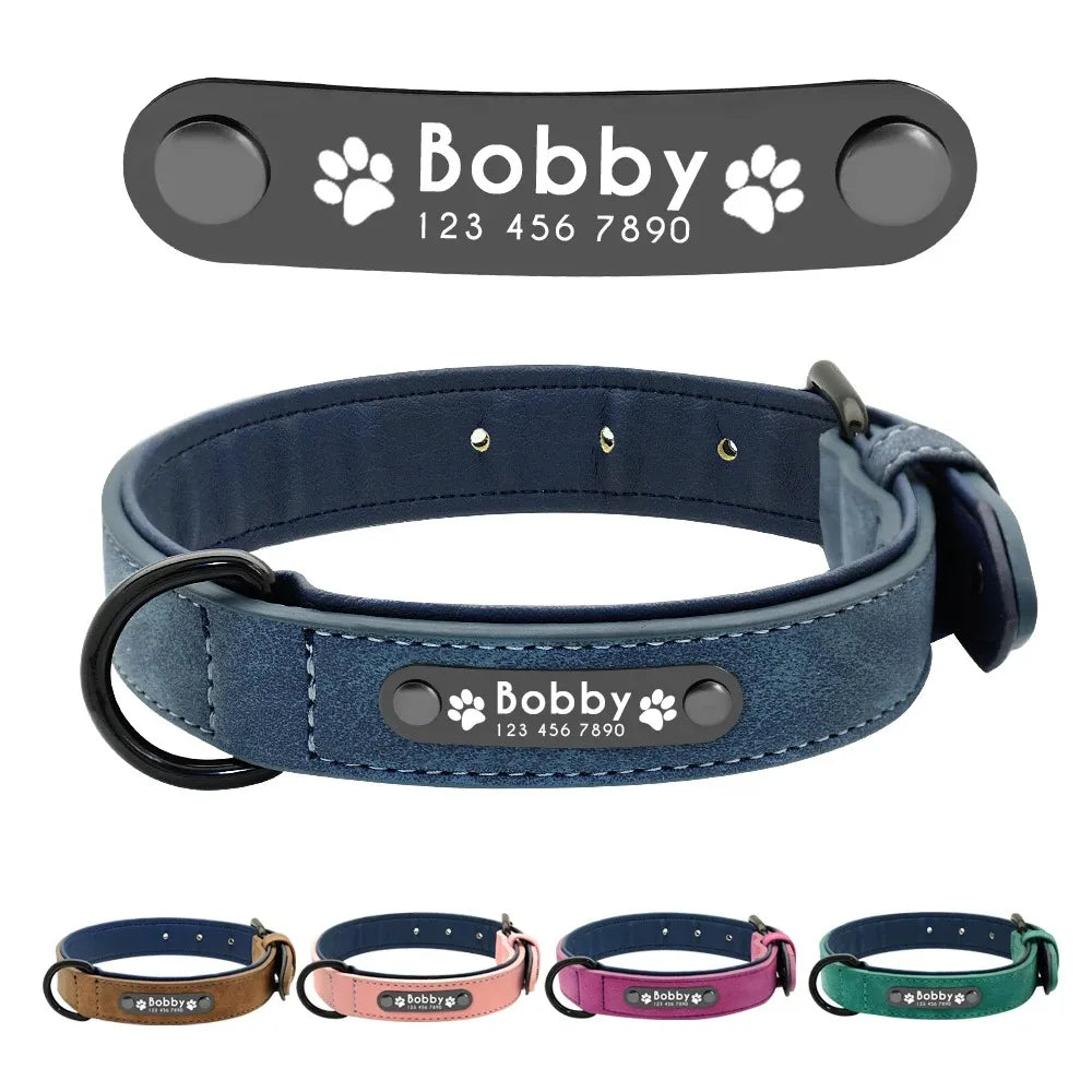 Personalised Leather Dog Collar with ID Tag