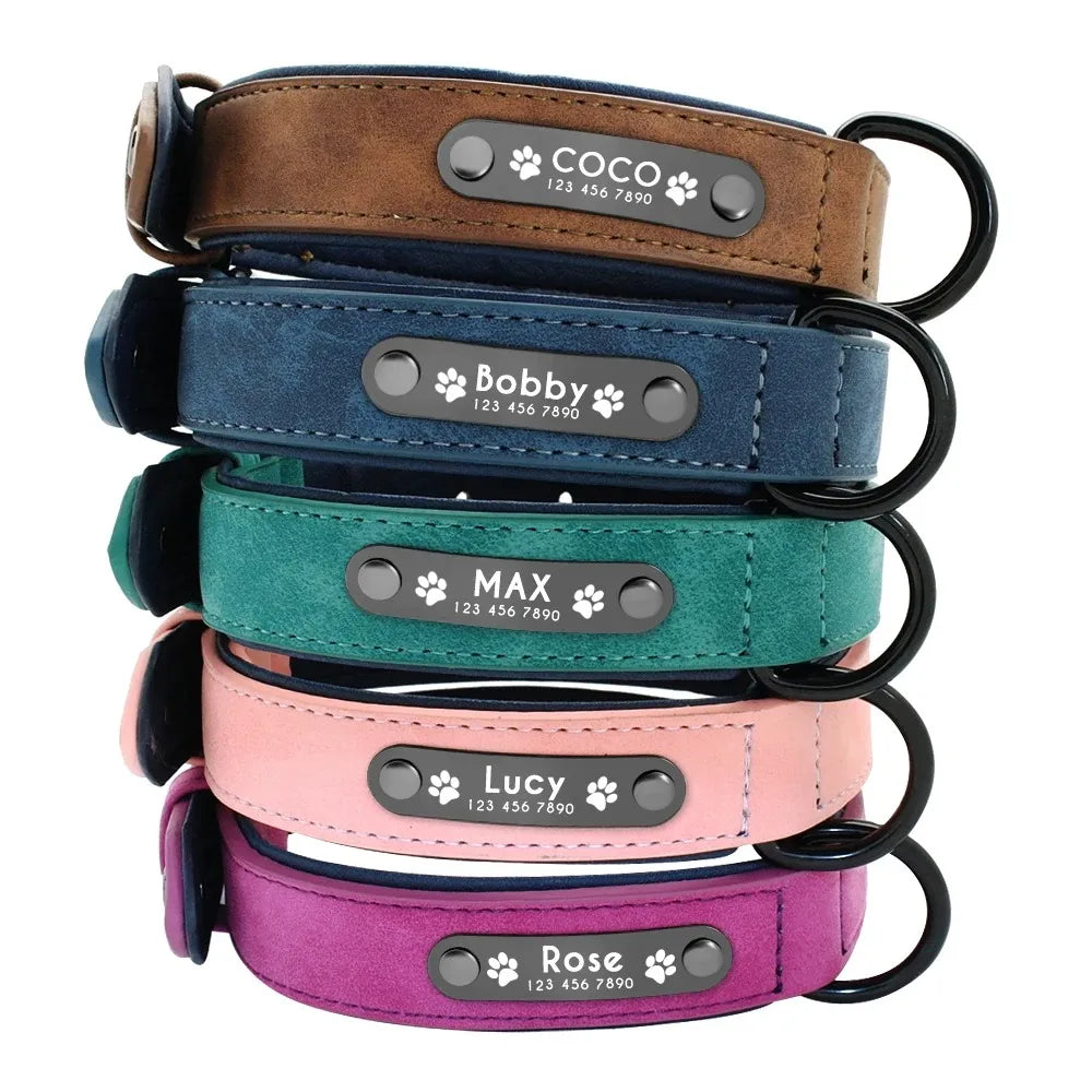 Personalised Leather Dog Collar with ID Tag