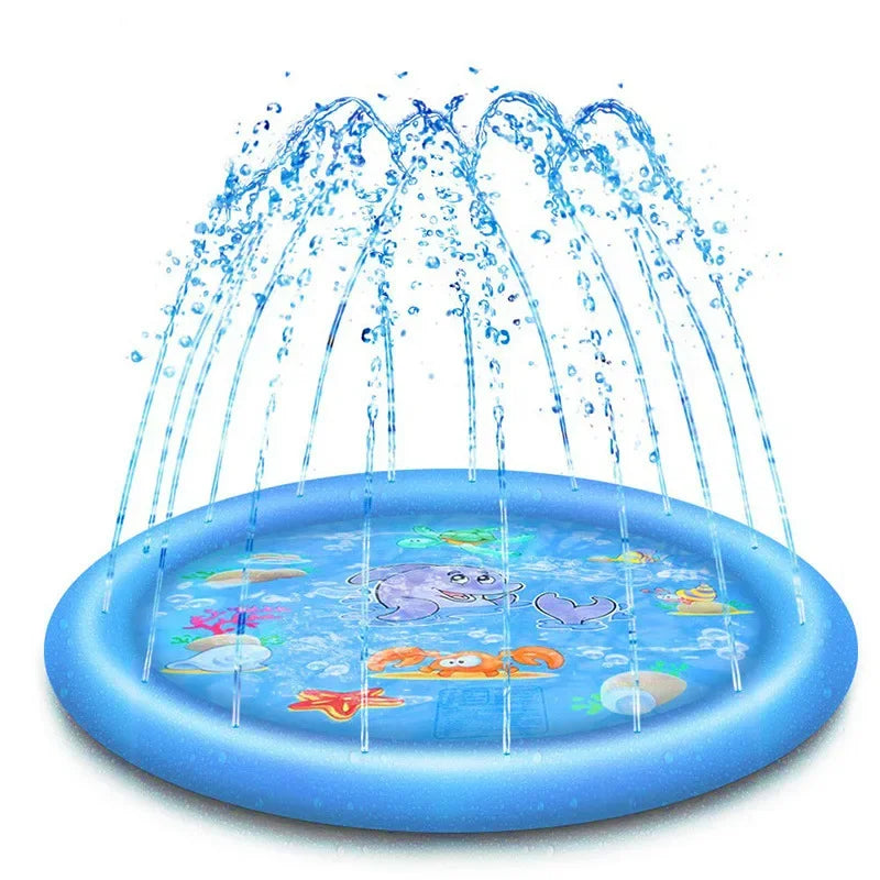 Inflatable Dog Sprinkler Pad connected to garden hose — Pawzzie